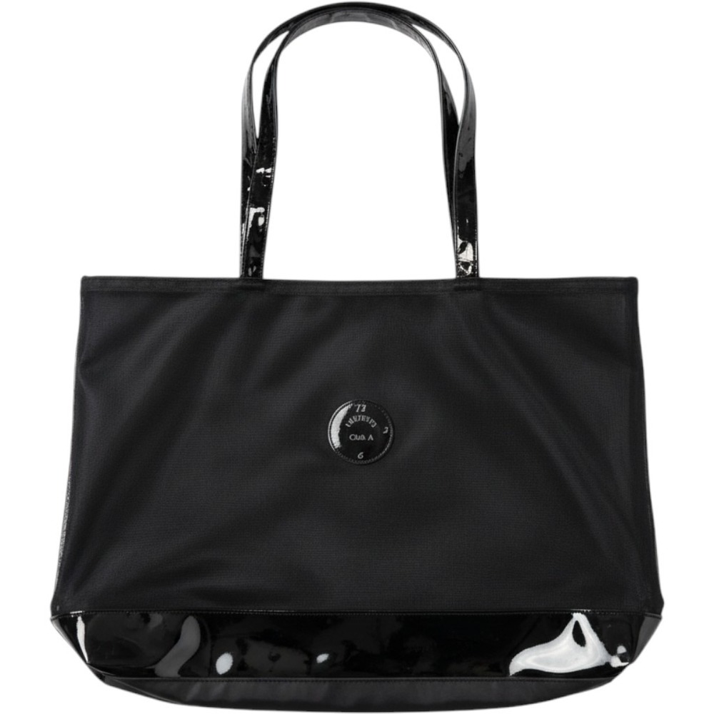 Adrienne Vittadini Club A Black Mesh Tote Bag Patent Trim Shoulder Bag